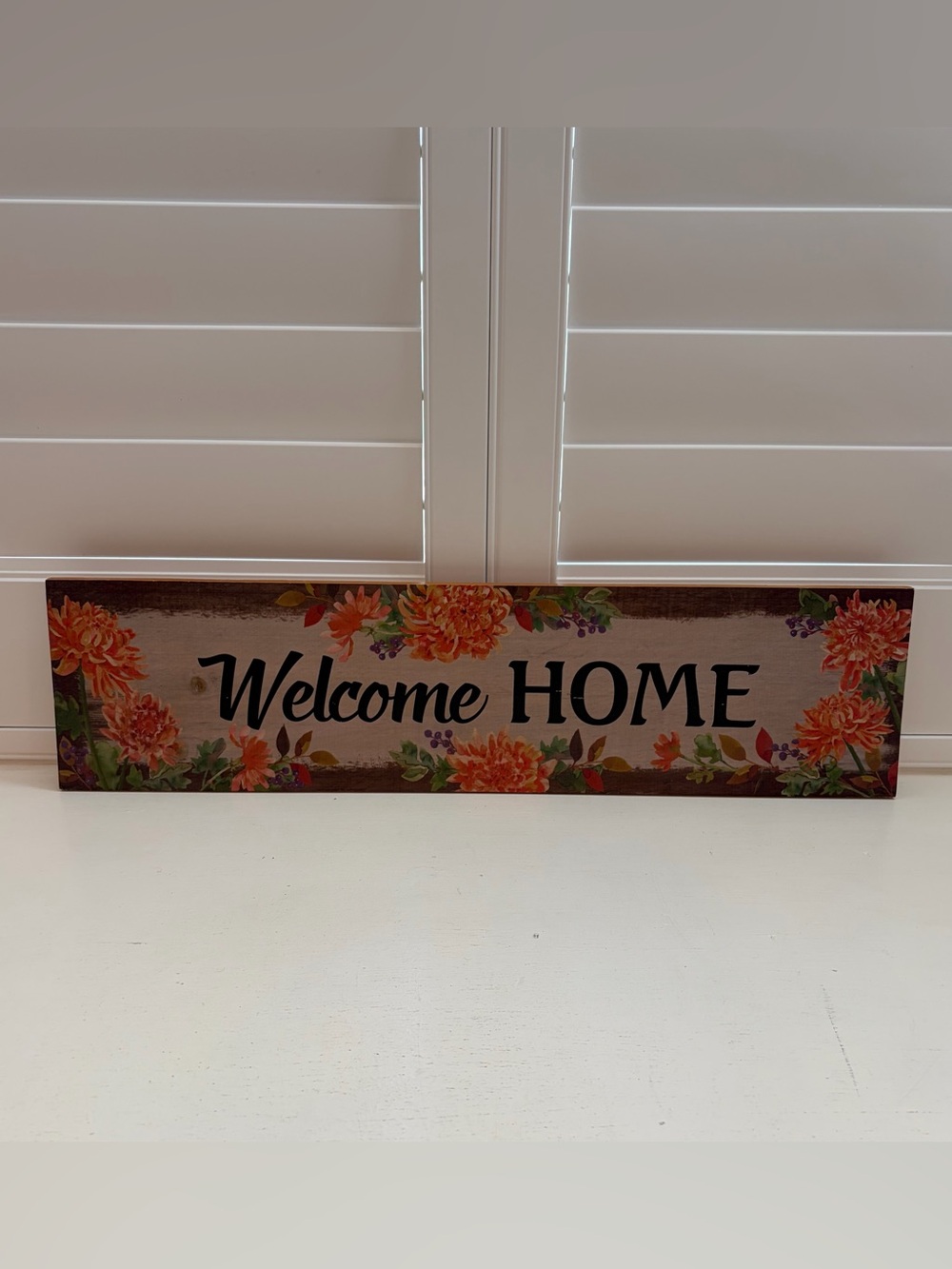 NWOT GANZ Welcome HOME Floral Wood Sign - Orange and Green Accents